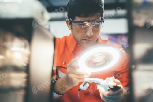 Preview: Professional technician checking and repairing parts of robotic machine