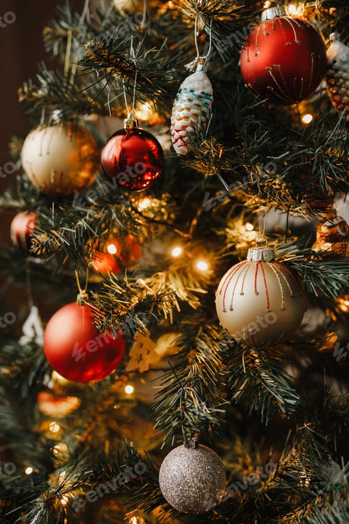 Preview: Christmas tree decorated with colorful ornaments