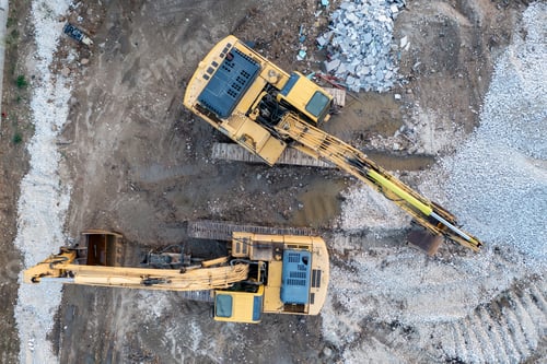 Excavators and Construction Waste from an Overhead View