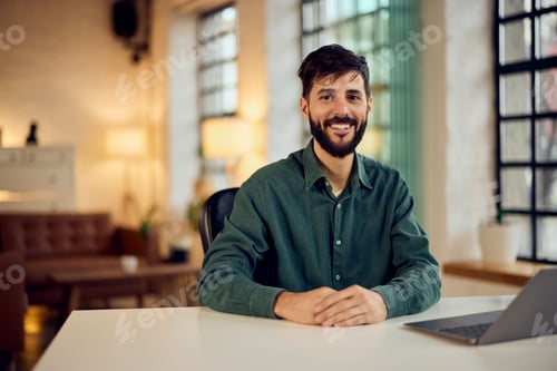 Preview: Smiling Professional Working in a Modern Comfortable Office Setting