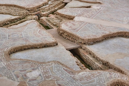 Preview: Roman mosaic tiles and hypocaust in La Olmeda village. Spain