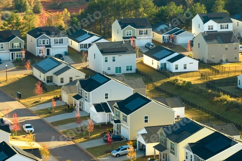 Preview: View from above of densely built residential houses in living area in South Carolina.