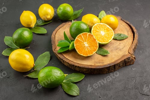 Preview: front view fresh sour lemons on dark background tree fruit lime citrus