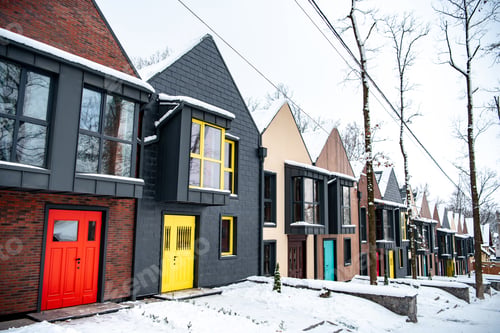 Aperçu: fancy modern buildings in cold winter with snow on ground