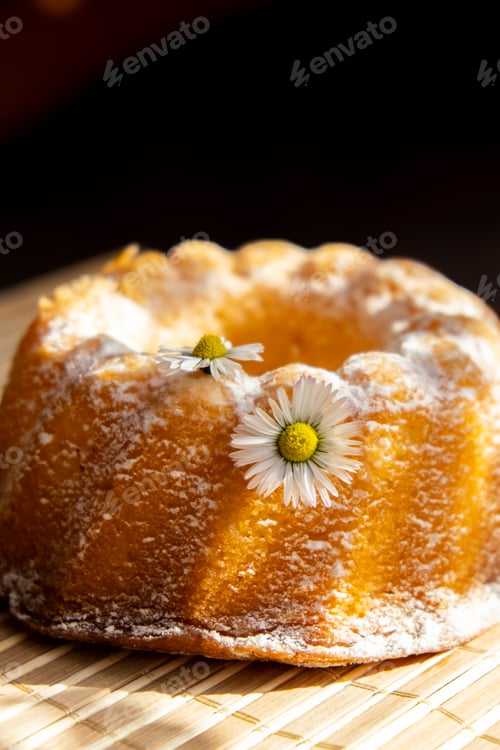 Preview: Cupcake decorated chamomile flower In the rustic style. Authentic photo. Easter concept greeting