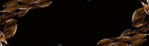 Preview: panoramic shot of gold leaves isolated on black with copy space