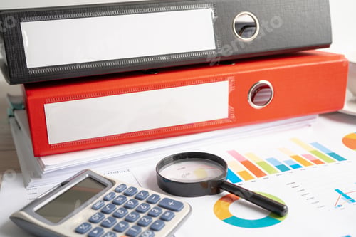 Preview: Binder data finance report business with graph analysis in office.
