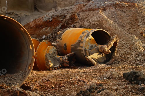 Preview: Drill heads of a drilling machine for concrete bored piles on a construction site