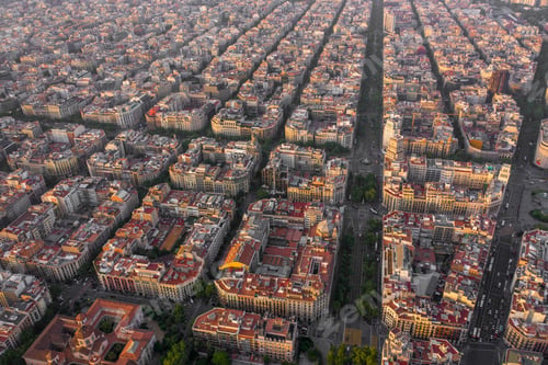 Preview: Spanish City of Barcelona City Aerial View at Sunset