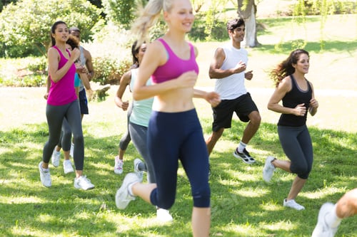 Preview: Group Of Athletes Running On Grassy Land In Park
