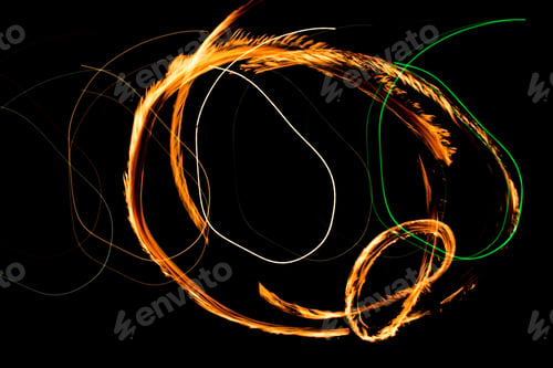 Preview: Fire Show Fiery Motion. Night Performance Abstract Drawing