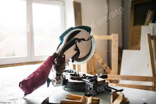Preview: Miter Saw Tool on Workbench Indoors