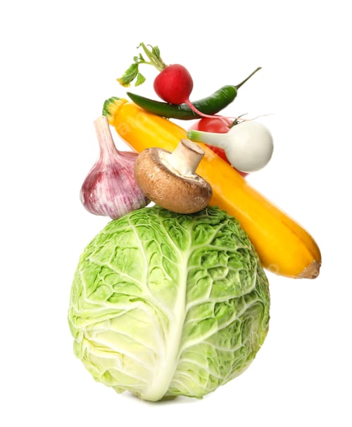 Preview: Many different delicious vegetables on white background