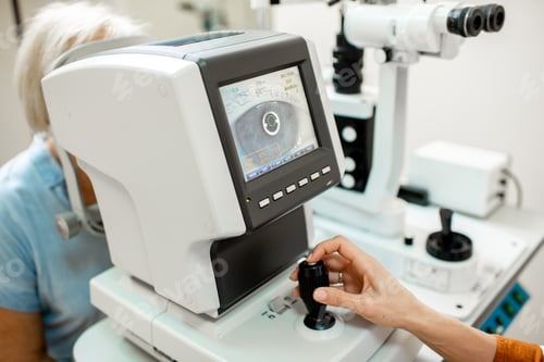Preview: Ophthalmologist examining eyes with digital microscope