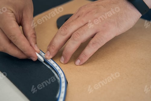 Preview: Male hands with chalk in hands outline borders of pattern