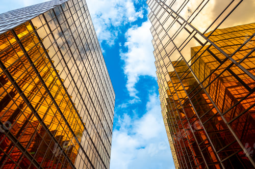 Preview: Golden tall buildings and glass reflections in Hong Kong Island Business concepts