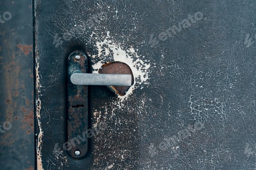 Preview: Close-up of an old, rusty front door with a handle