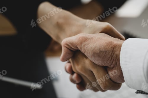 Preview: Close-up two business men holding hands.