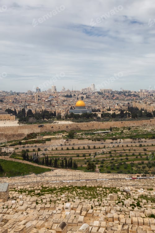 Preview: Aerial view of the Old City, Tomb of the Prophets and Dome of the Rock