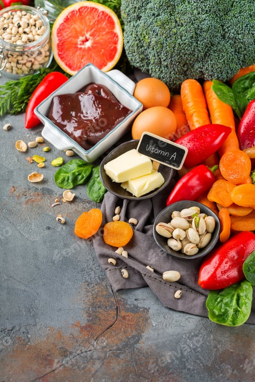 Preview: Assortment of diet food ingredients rich in vitamin a