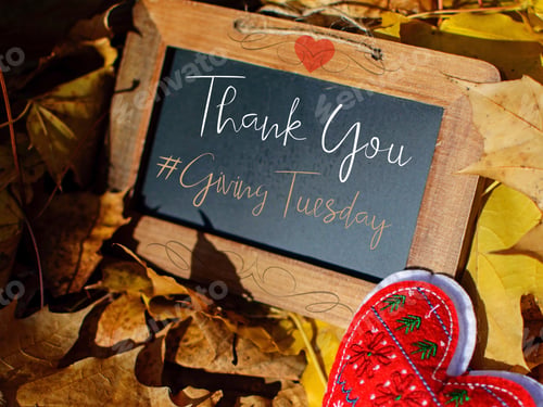 Preview: Giving Tuesday autumn leaves with heart thank you card hashtag #givingtuesday background community