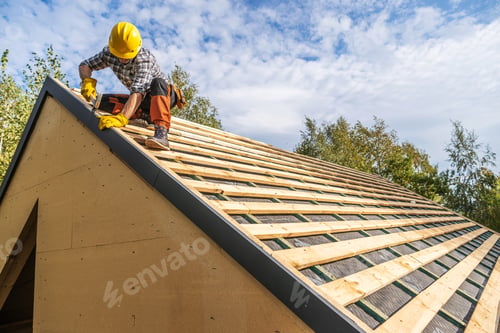 Preview: Professional Construction Worker Assembling Roof Wooden Elements