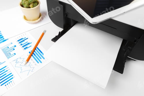 Preview: Printer, copier, scanner in office. Workplace