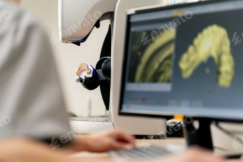 Preview: close up professional laboratory for production of dental protozoa veneers and crowns in a scanning