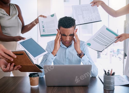 Preview: Business man tired from workload, management of time schedule project priority and employee burnout