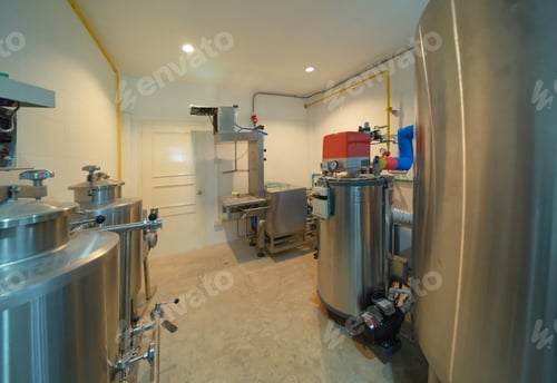 Preview: Brewery. Interior of a alcohol or beer drink machine room in kitchen bar of cafe or coffee shop