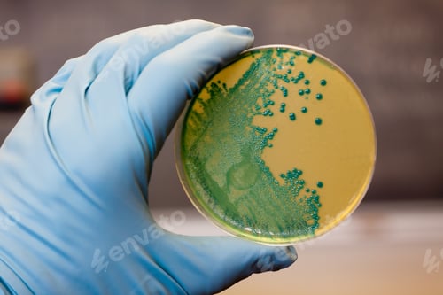 Preview: Listeria monocytogenes growing on an agar plate isolated on a black background