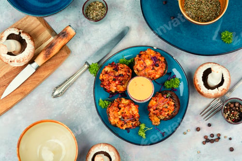 Preview: Tasty stuffed baked mushroom caps.