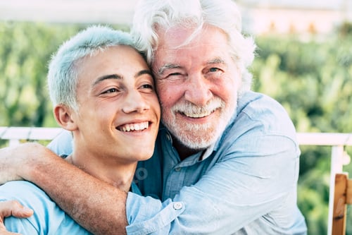Preview: Grandfather's day concept with old handsome senior and teen