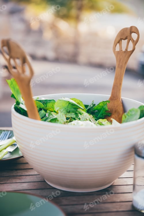 Preview: Delicious green salad in outdoors cafe