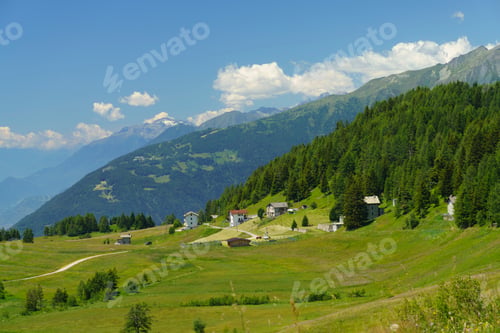 Preview: Mountain landscape at summer along the road from Mortirolo pass to Aprica