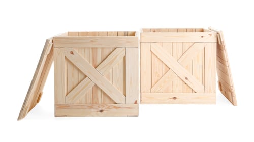 Preview: Pair of open wooden crates isolated on white