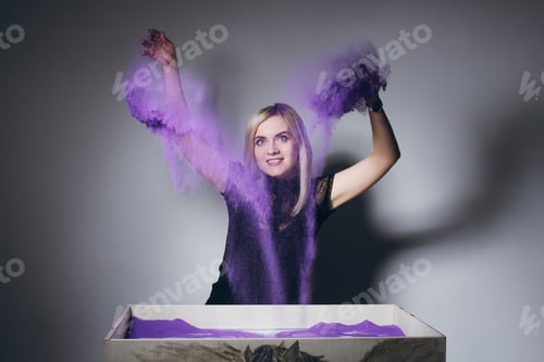 Preview: Sand Animation. A Young Beautiful Blonde Woman Paints On An Interactive Sand Table.