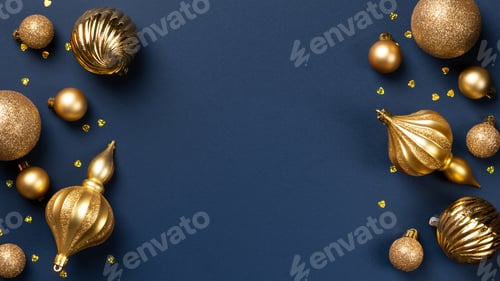 Preview: Christmas banner with golden balls on blue background