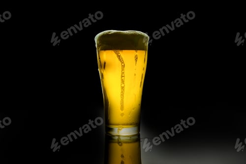 Preview: beer glass with white foam on dark background
