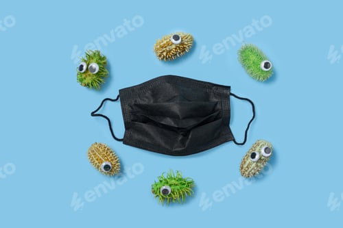 Preview: Protective Face Mask With Cartoon Virus And Bacteria