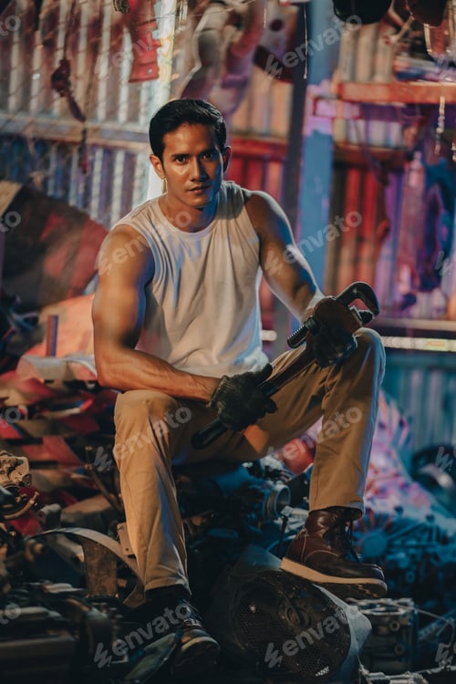 Preview: professional mechanic man portrait concept, male inspection technician at auto car garage service