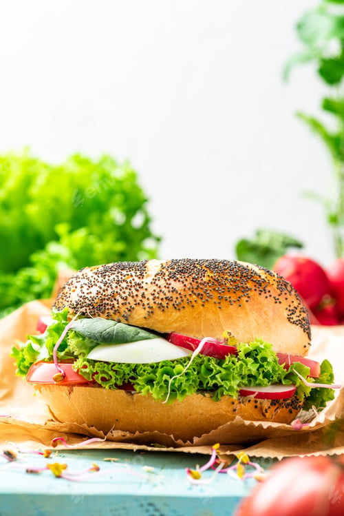 Preview: Bun with Fresh Spring Vegetables. Healthy and Light Breakfast