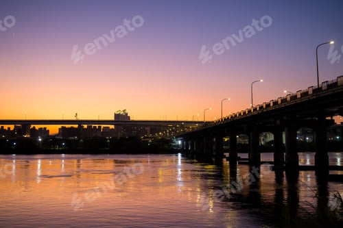Preview: Bridge cross the river in Taipei city at sunset