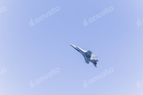 Preview: Jet fighter military airplane war force during aviation airshow. Aircraft plane technology