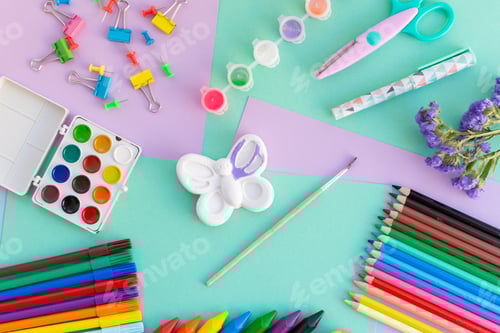 Preview: Arts and crafts colorful flat lay