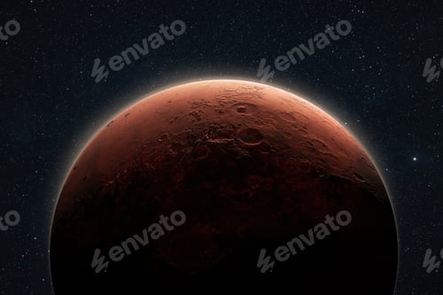 Preview: Amazing red planet Mars in deep stellar space. Journey to Mars Concept