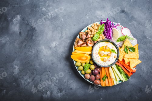 Preview: Hummus platter with assorted snacks
