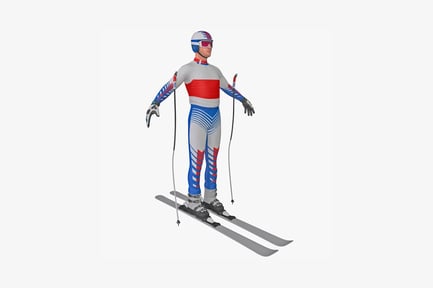 Preview: Skier in striped suit with poles and skis