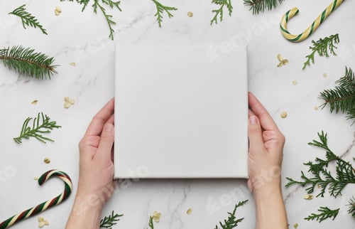 Blank Canvas with Evergreen Branches and Candy Canes