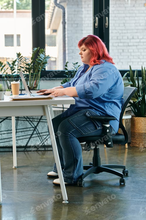 Preview: Modern Woman Working at a Desk in a Vibrant Office